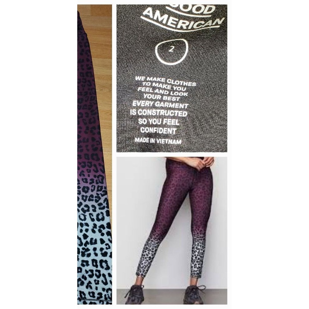 Good American Purple Ombre Leopard Athleisure Pants Leggings Size 2 Stretchy